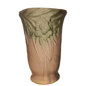 Mccoy Green and Tan Floral Vase